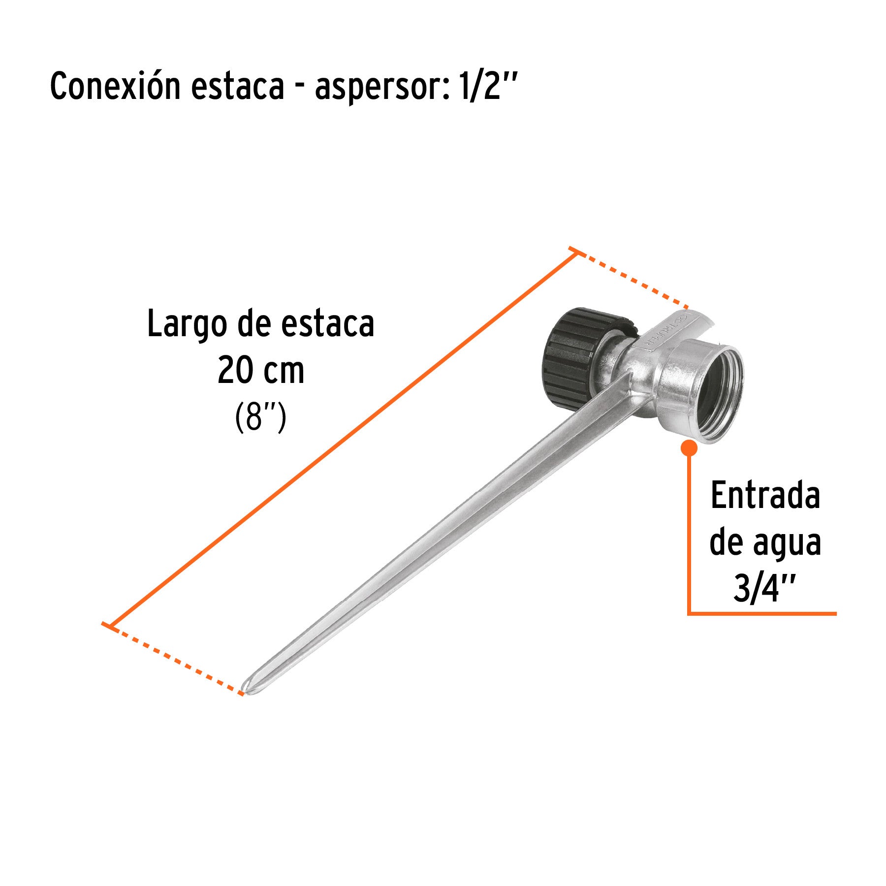 Estaca metálica universal 8' dos vías, para aspersor, TRUPER