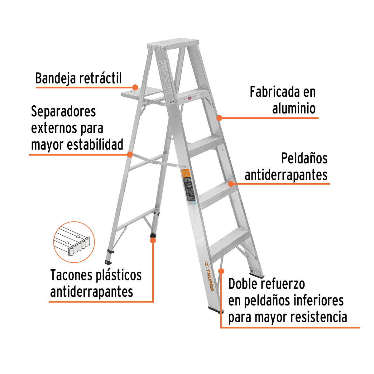 Escalera de tijera 100% aluminio tipo ll 4 peldanos Truper