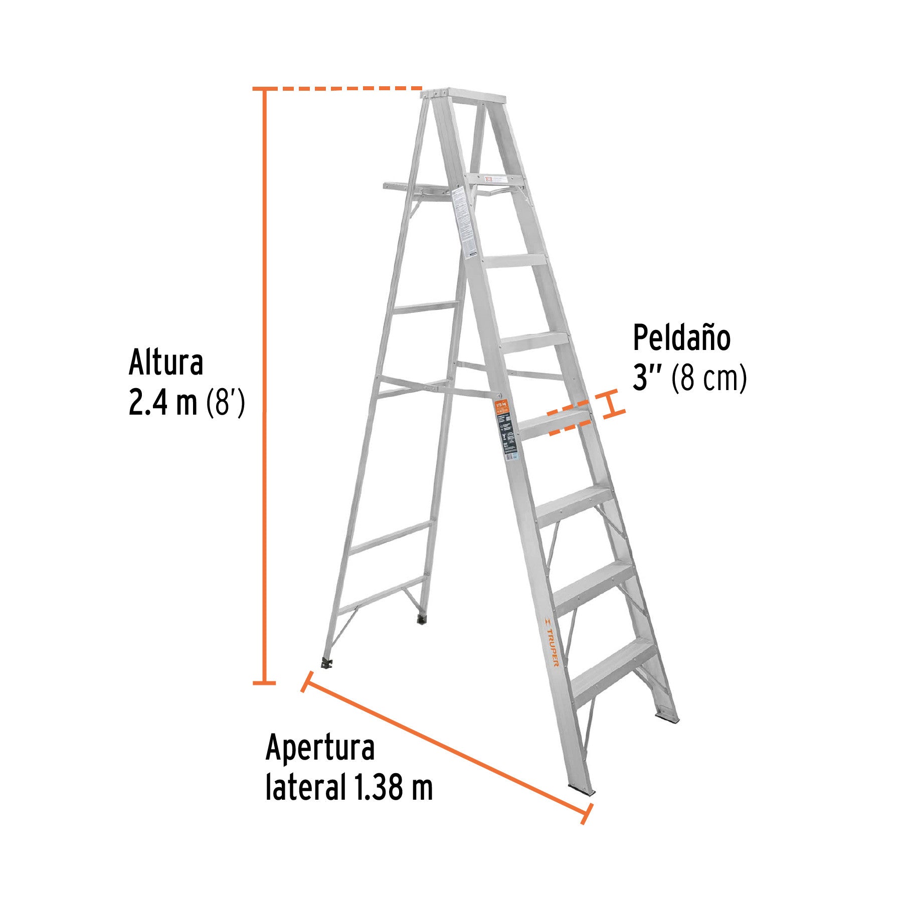 Escalera de tijera 100% aluminio tipo ll 7 peldanos Truper