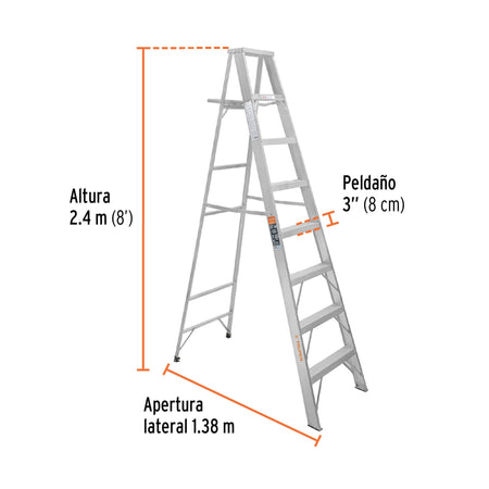 Escalera de tijera 100% aluminio tipo ll 7 peldanos Truper