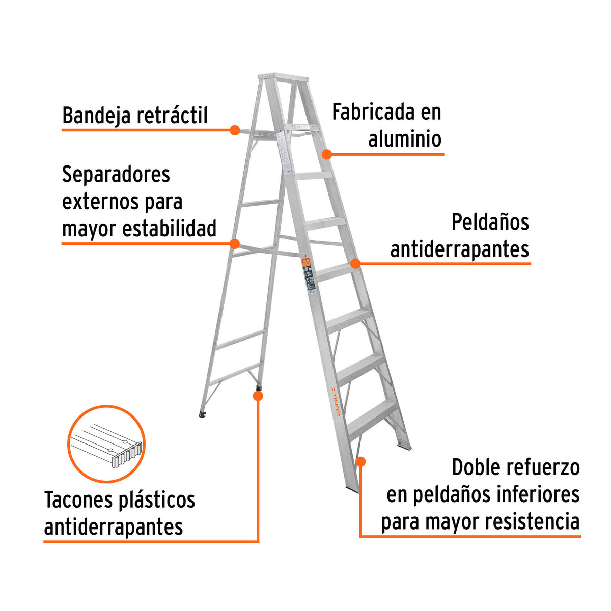 Escalera de tijera 100% aluminio tipo ll 7 peldanos Truper
