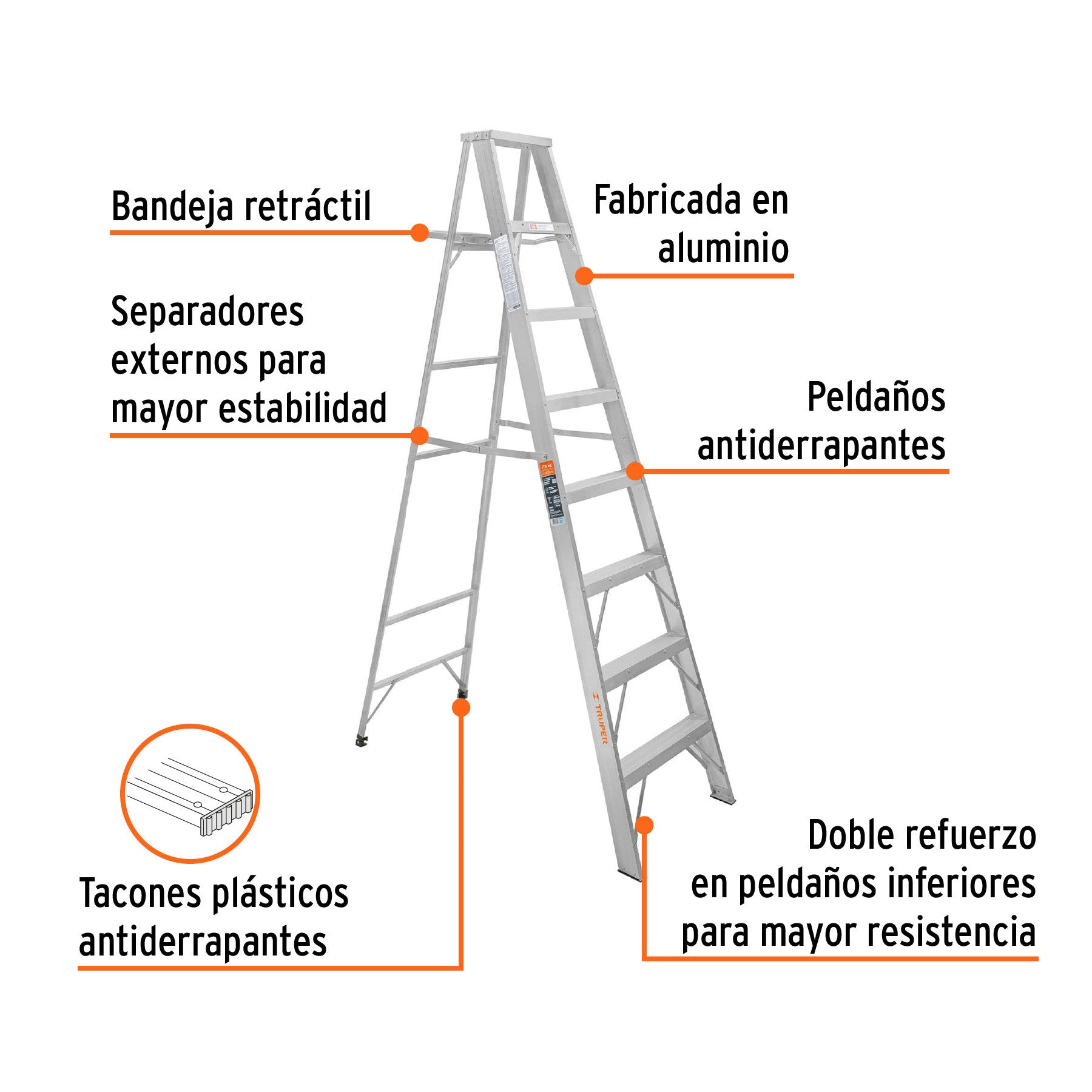 Escalera de tijera 100% aluminio tipo ll 7 peldanos Truper