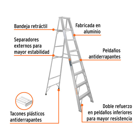Escalera de tijera 100% aluminio tipo ll 7 peldanos Truper