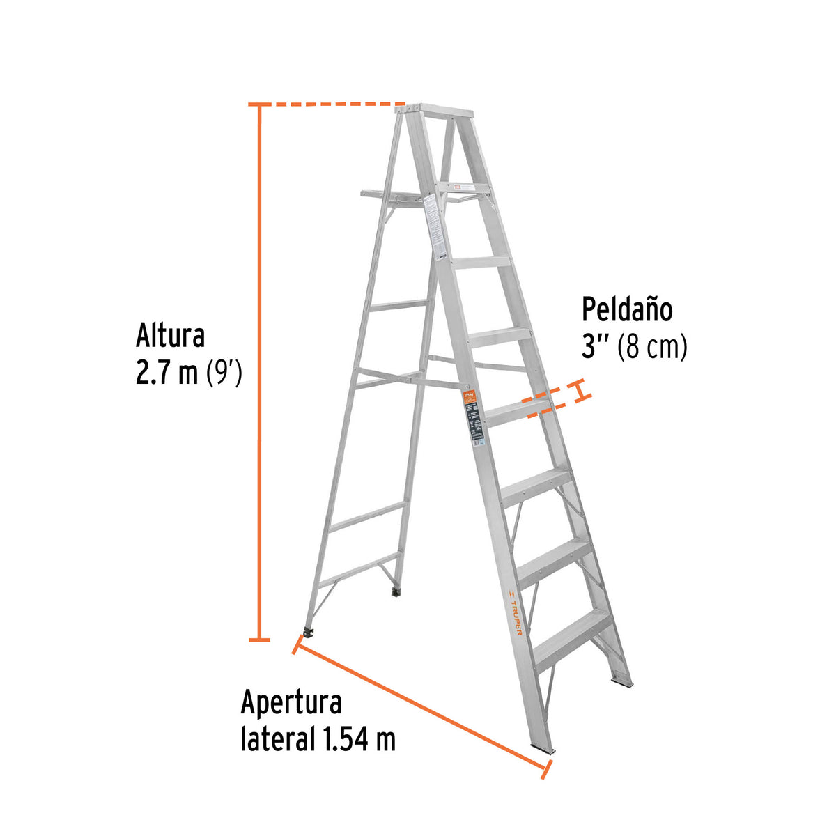 Escalera de tijera 100% aluminio tipo ll 8 peldanos Truper