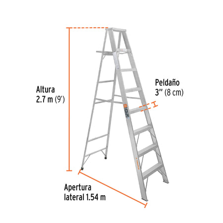 Escalera de tijera 100% aluminio tipo ll 8 peldanos Truper