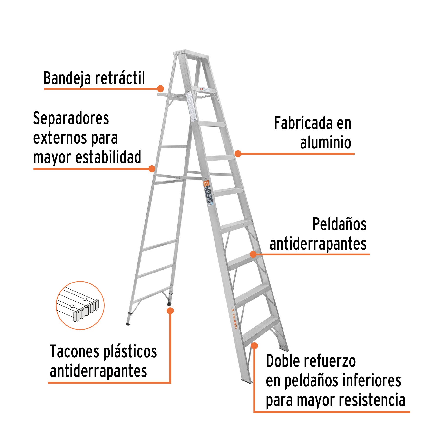 Escalera de tijera 100% aluminio tipo ll 8 peldanos Truper