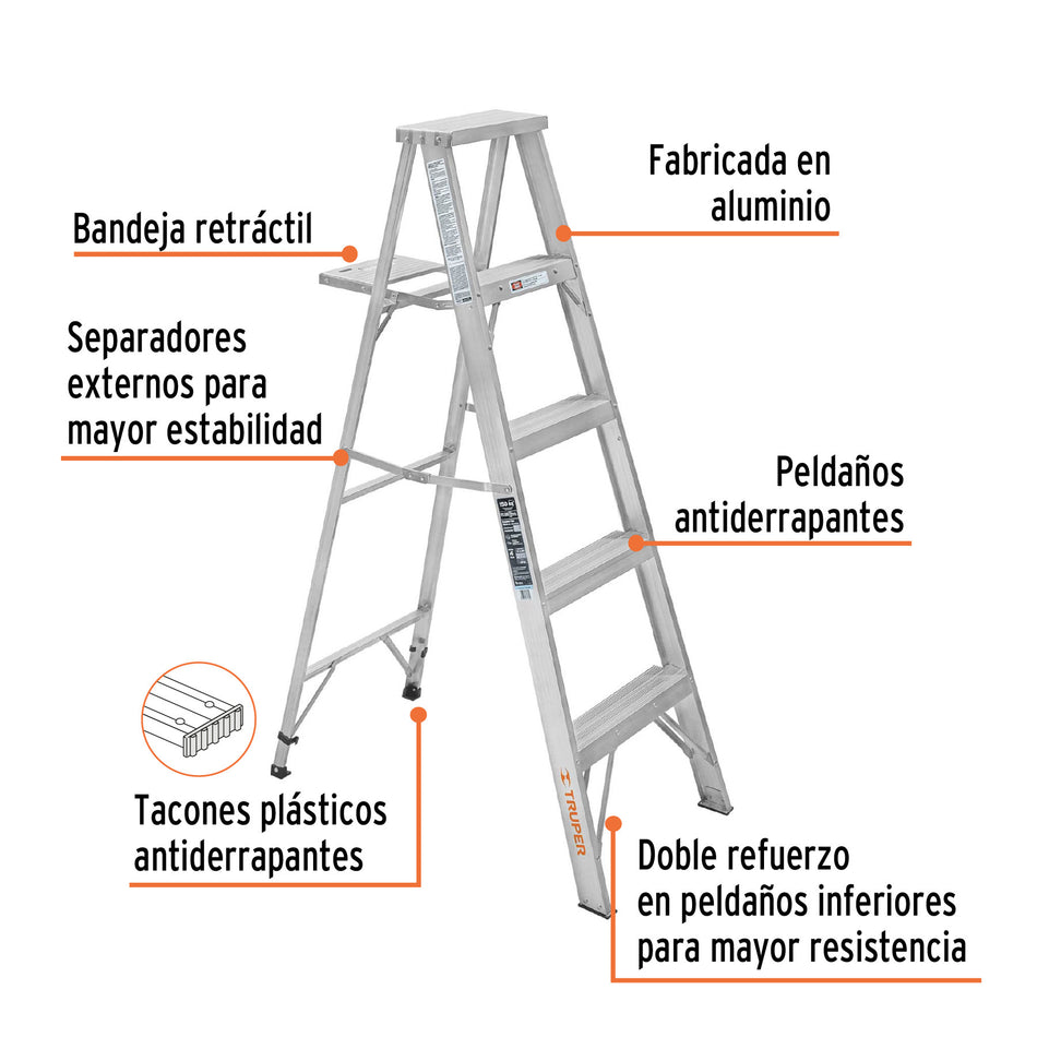 Escalera de tijera 100% aluminio tipo lll 4 peldanos Truper