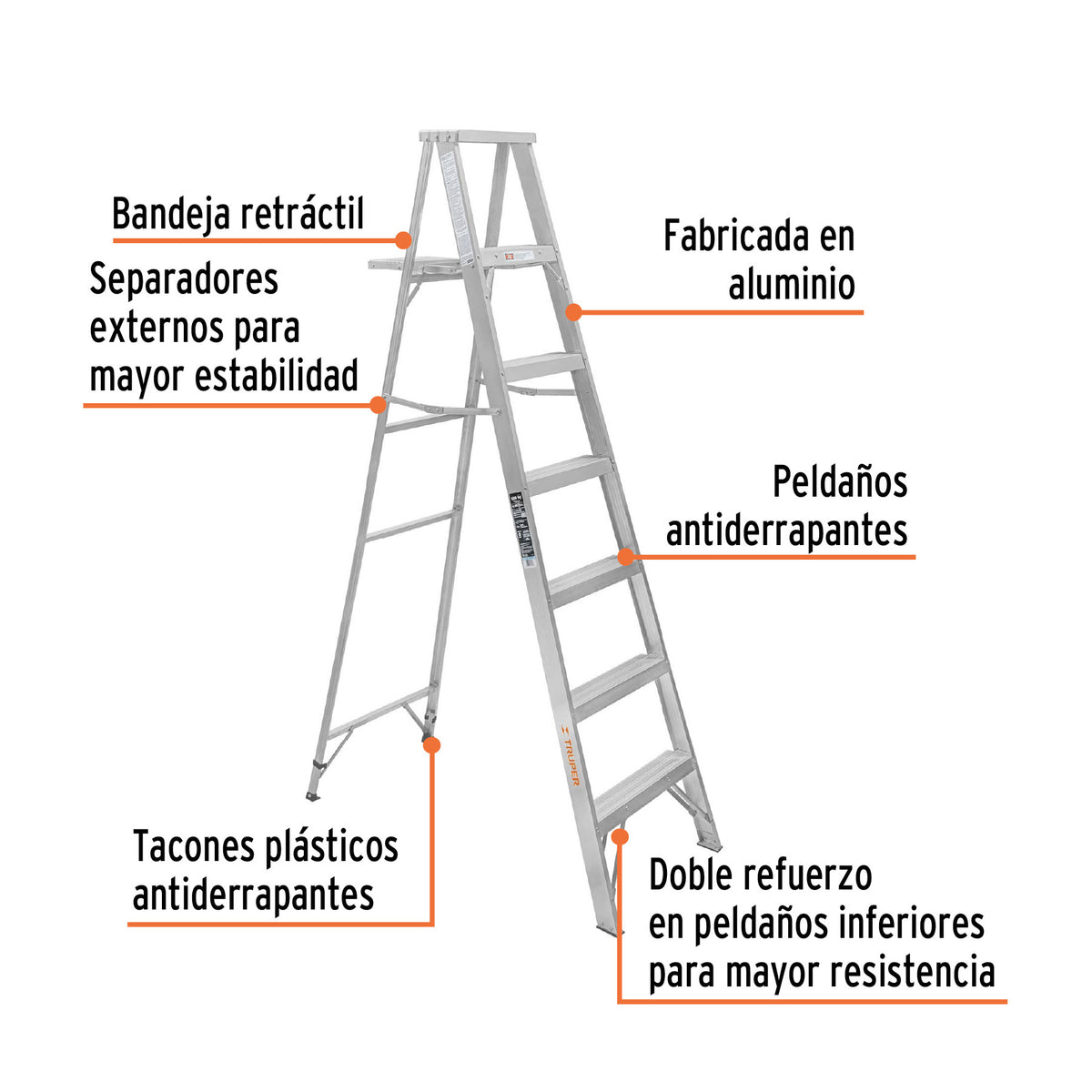 Escalera de tijera 100% aluminio tipo lll 6 peldanos Truper