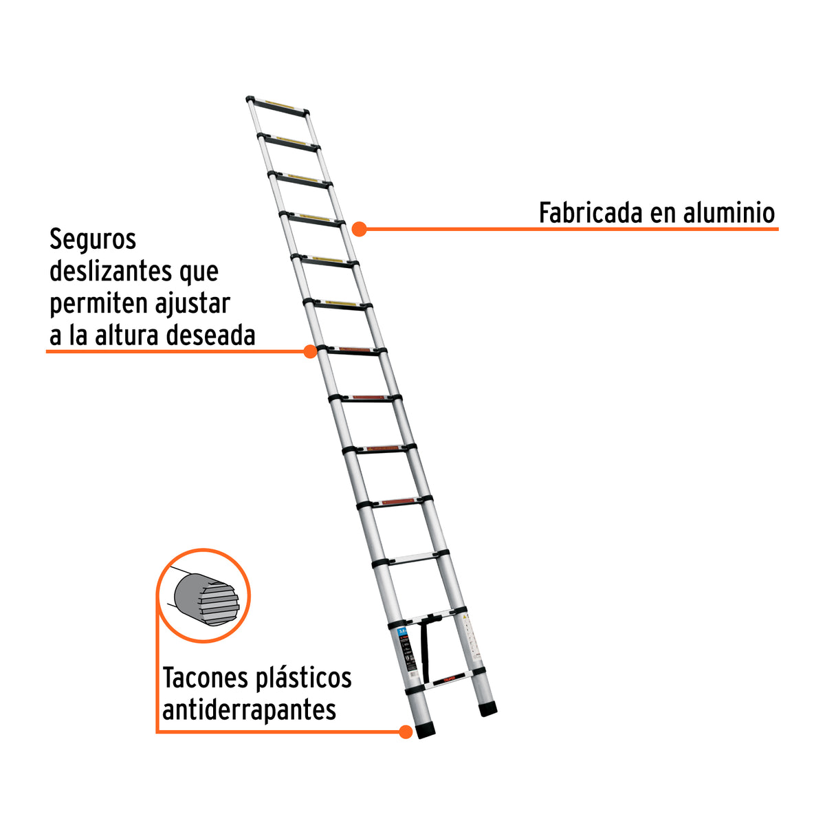 Escalera telescopica13 peldanos tipo II capacidad 102kg
