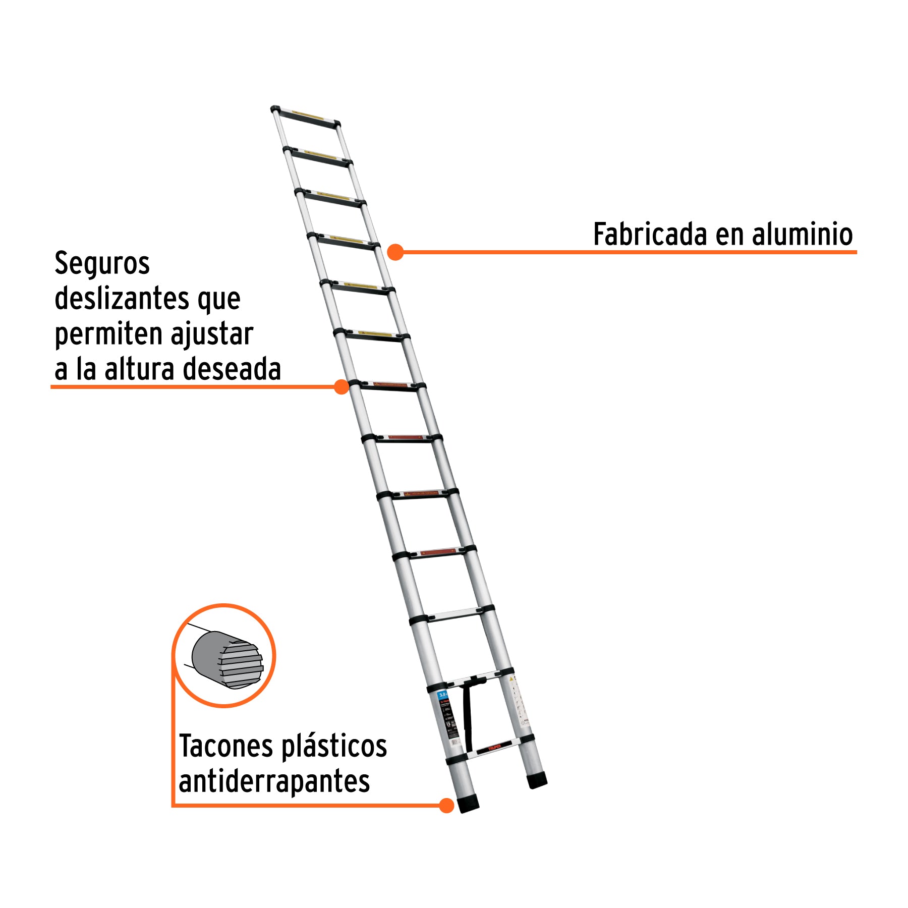 Escalera telescopica13 peldanos tipo II capacidad 102kg