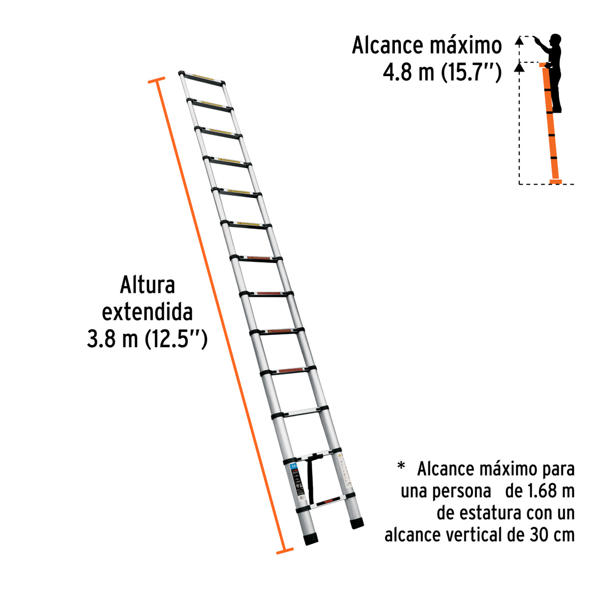 Escalera telescopica13 peldanos tipo II capacidad 102kg