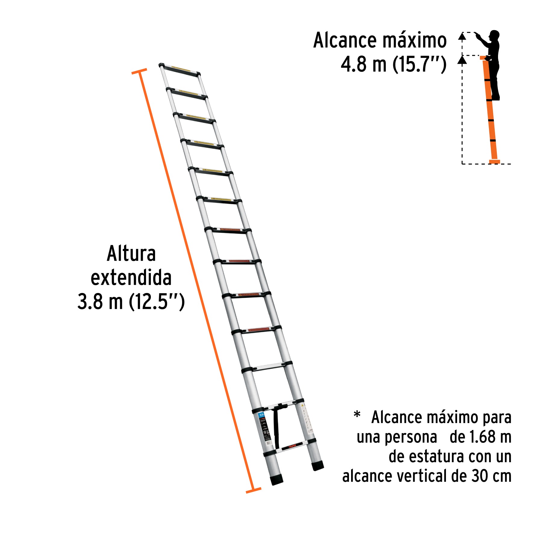 Escalera telescopica13 peldanos tipo II capacidad 102kg