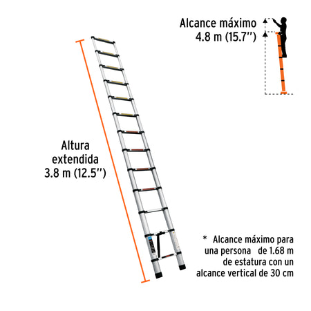 Escalera telescopica13 peldanos tipo II capacidad 102kg