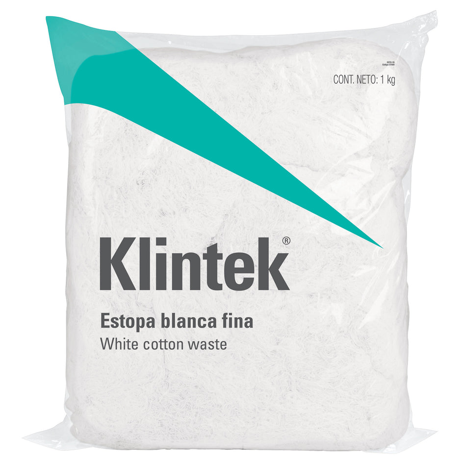 Bolsa de 1 kg de estopa extra fina, color blanco, KLINTEK
