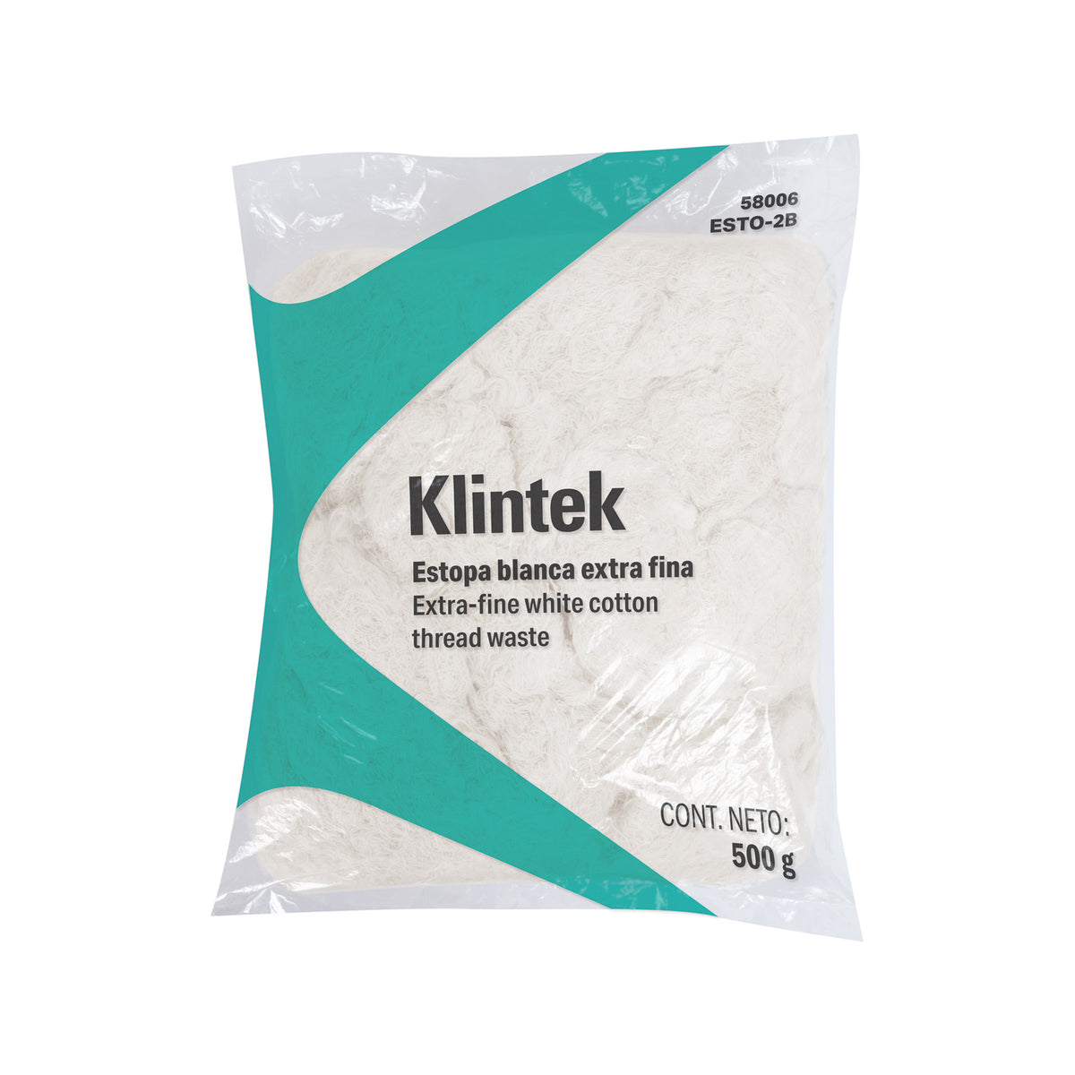 Bolsa de 1/2 kg de estopa extra fina, color blanco, KLINTEK