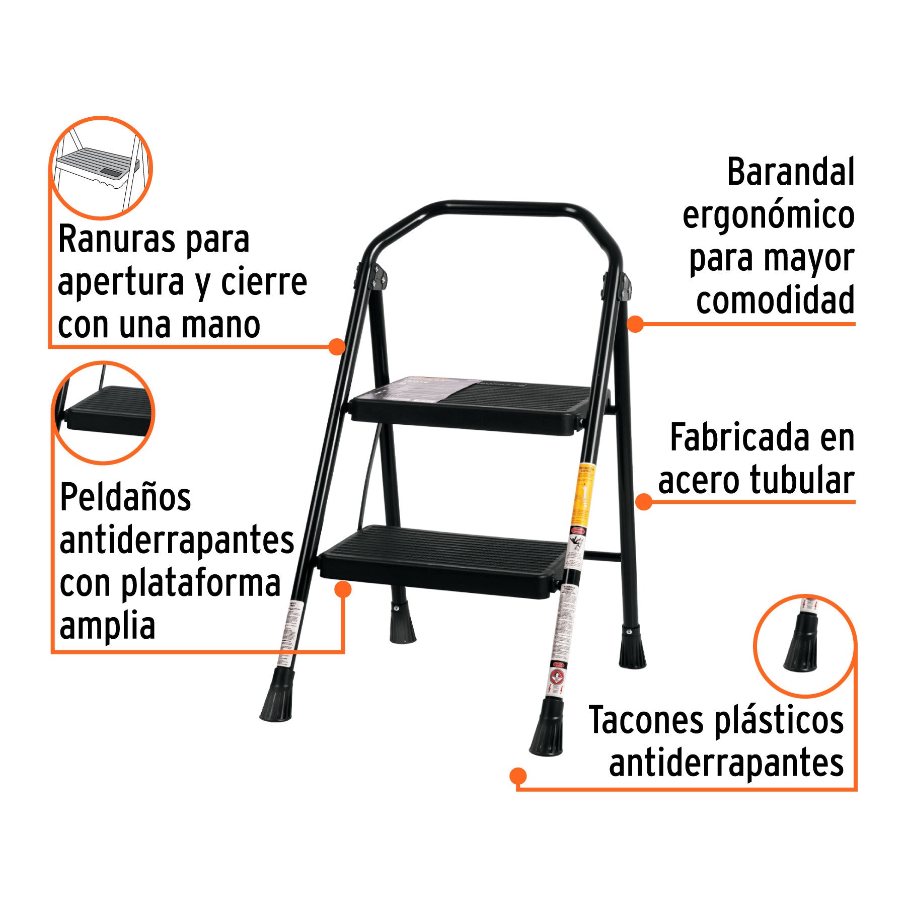 Escalera tubular, plegable, 1 peldaño, Pretul
