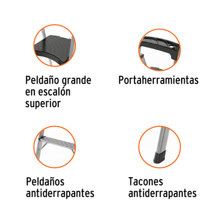 Escalera tubular plegable 2 peldanos aluminio Truper