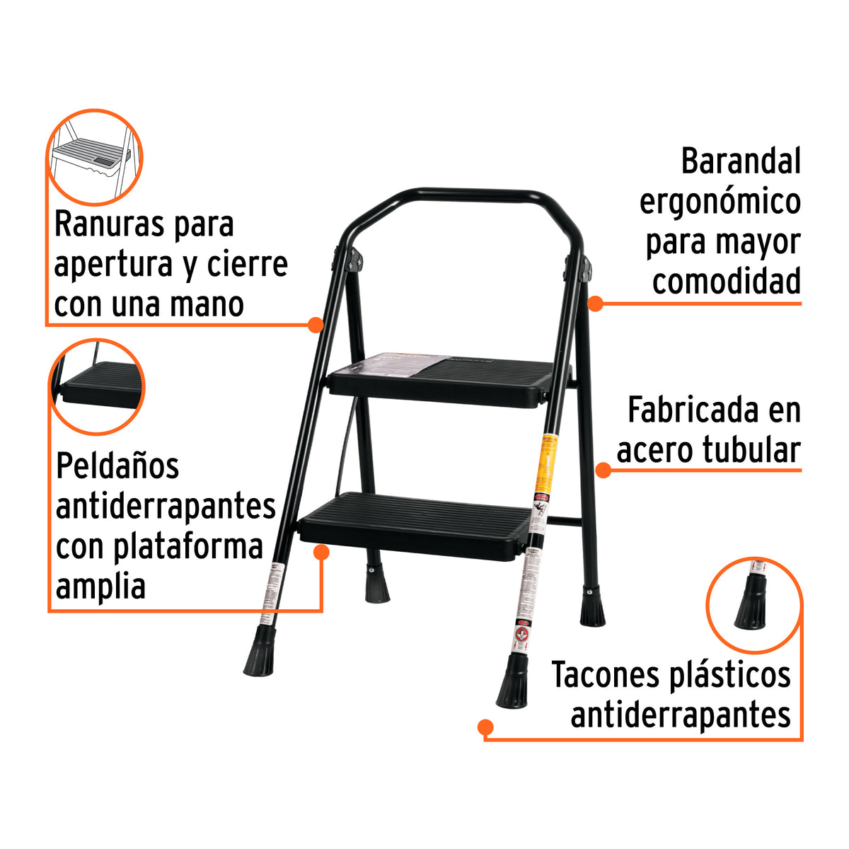 Escalera tubular plegable 2 peldanos Truper