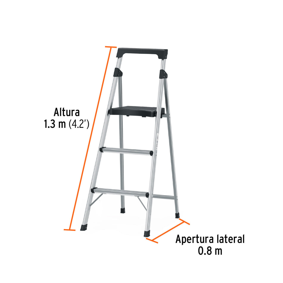 Escalera tubular plegable 3 peldanos aluminio Truper
