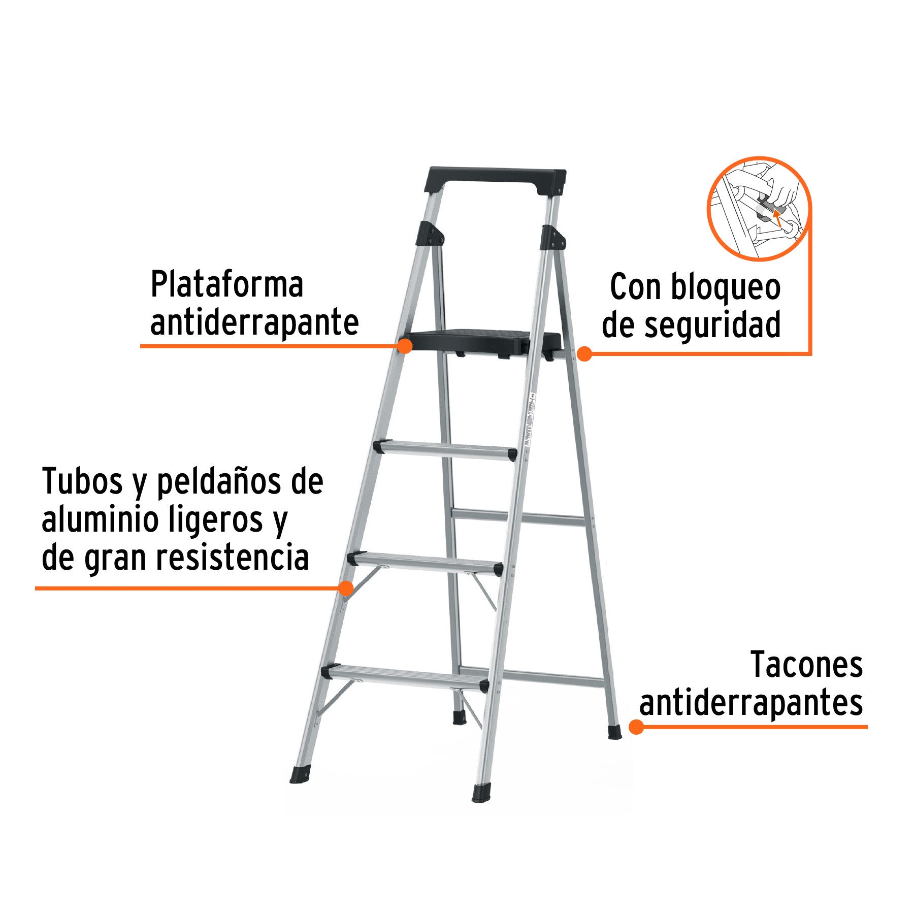 Escalera tubular plegable 4 peldanos aluminio Truper