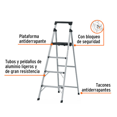 Escalera tubular plegable 4 peldanos aluminio Truper
