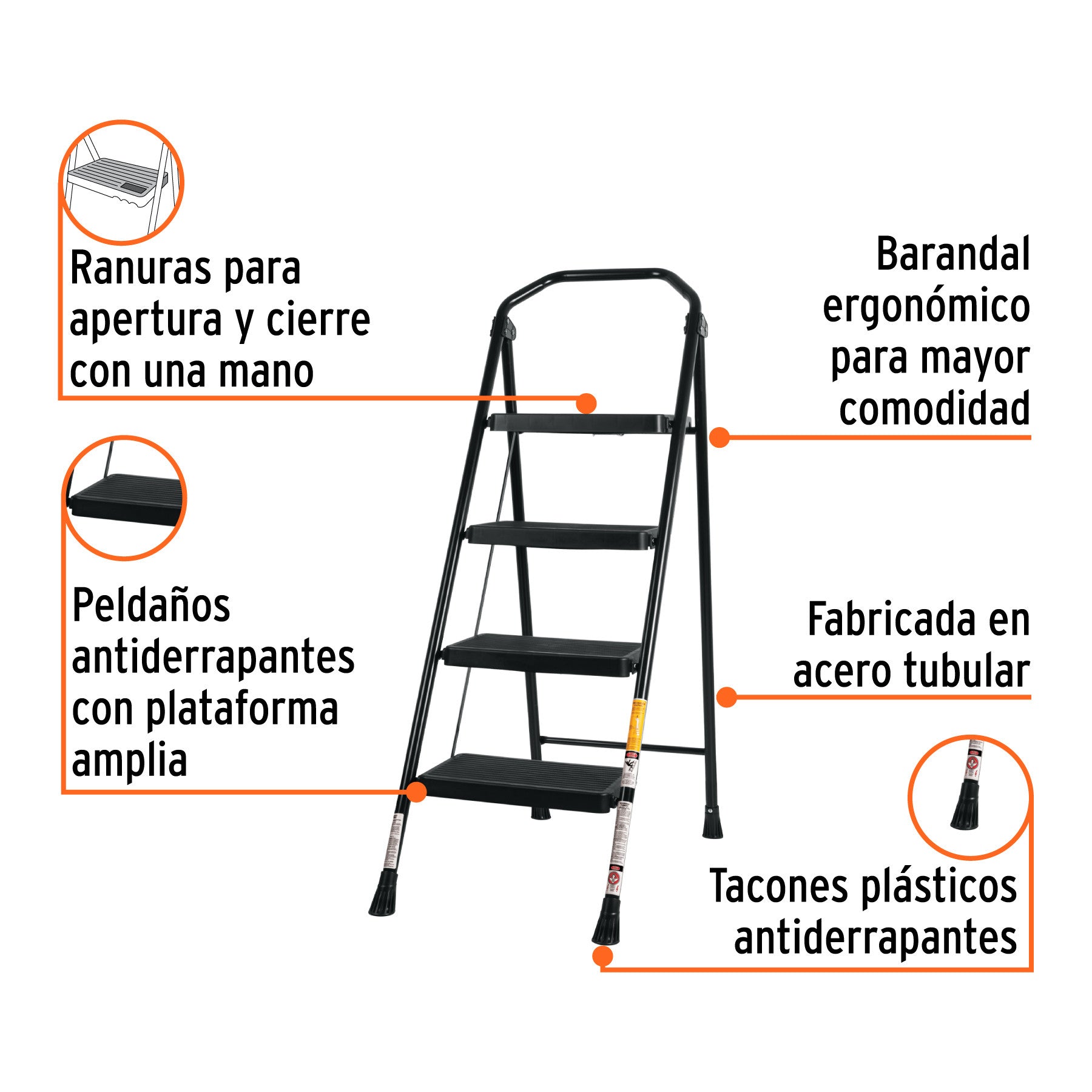 Escalera tubular, plegable, peldaños, Pretul Escalera tubular, plegable, 4 peldaños