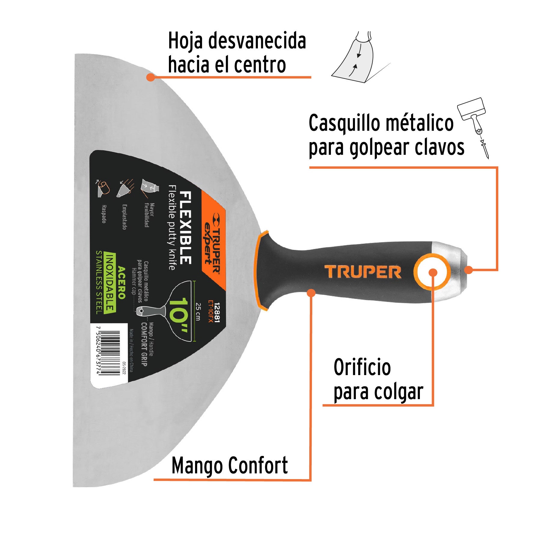 Espátula flexible 10' acero inoxidable, Comfort Grip, EXPERT 10'