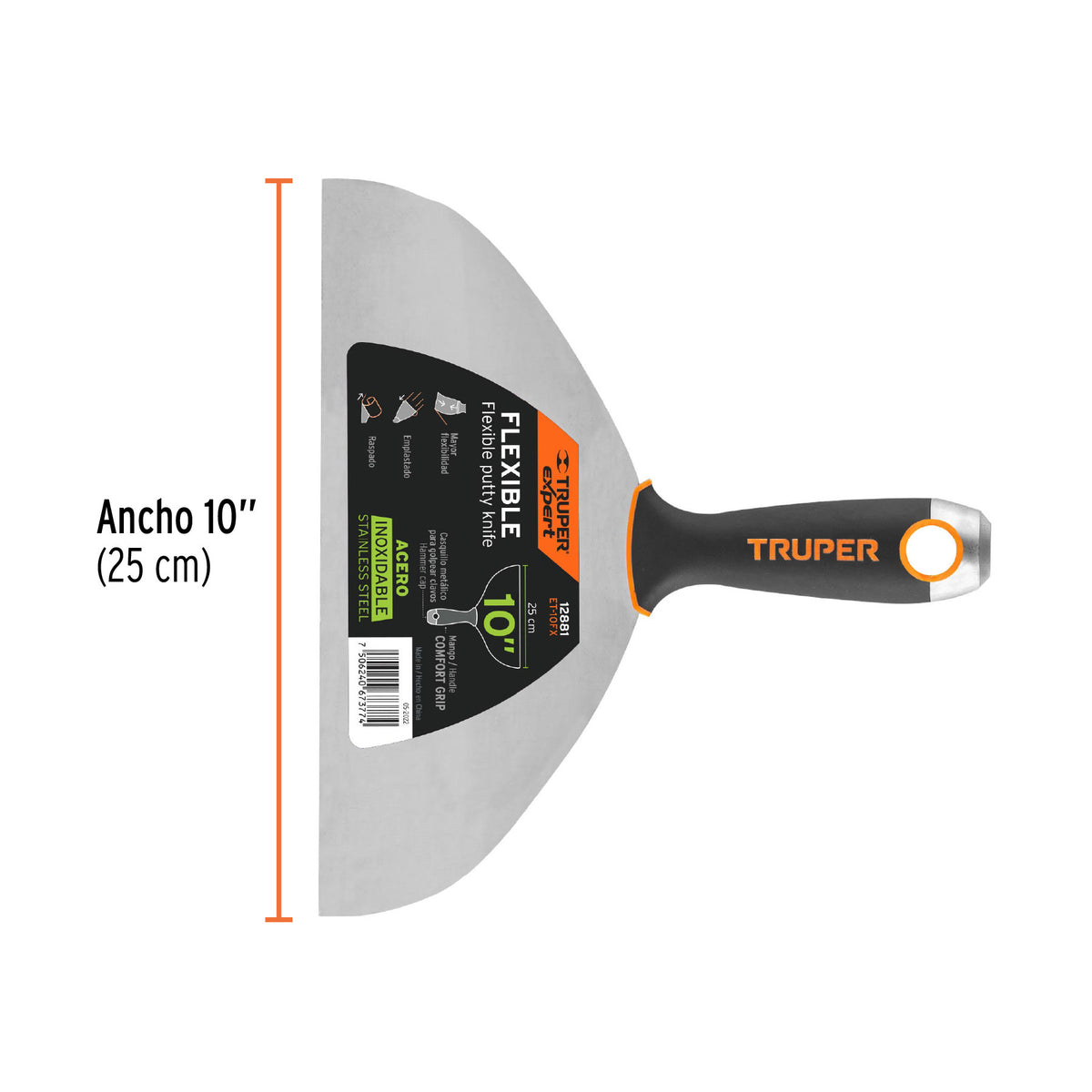 Espátula flexible 10' acero inoxidable, Comfort Grip, EXPERT 10'
