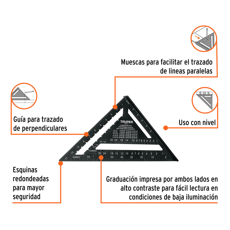 Escuadra 12', aluminio color negro, para muro de yeso,TRUPER