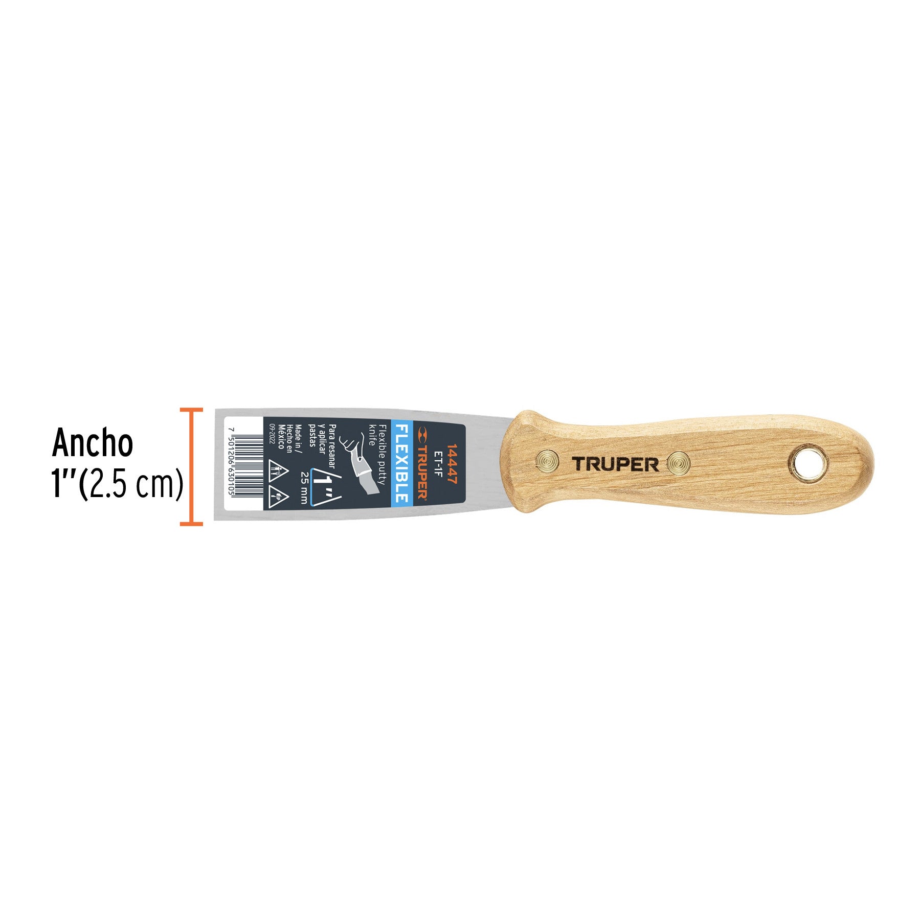 Espátula flexible 1' con mango de madera, Truper 1'