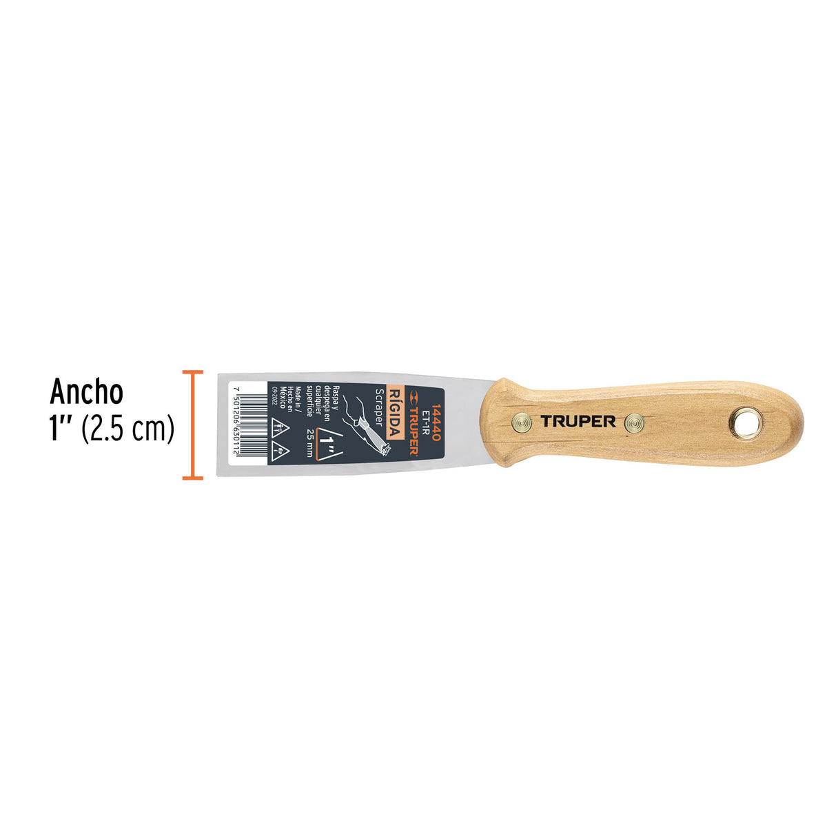 Espátula rígida 1' con mango de madera, Truper 1'