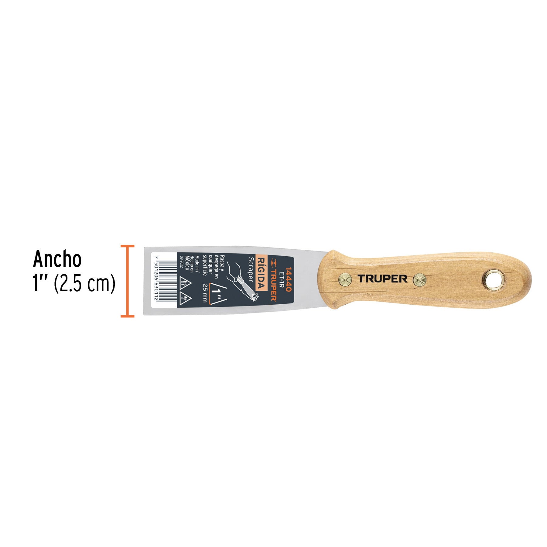 Espátula rígida 1' con mango de madera, Truper 1'