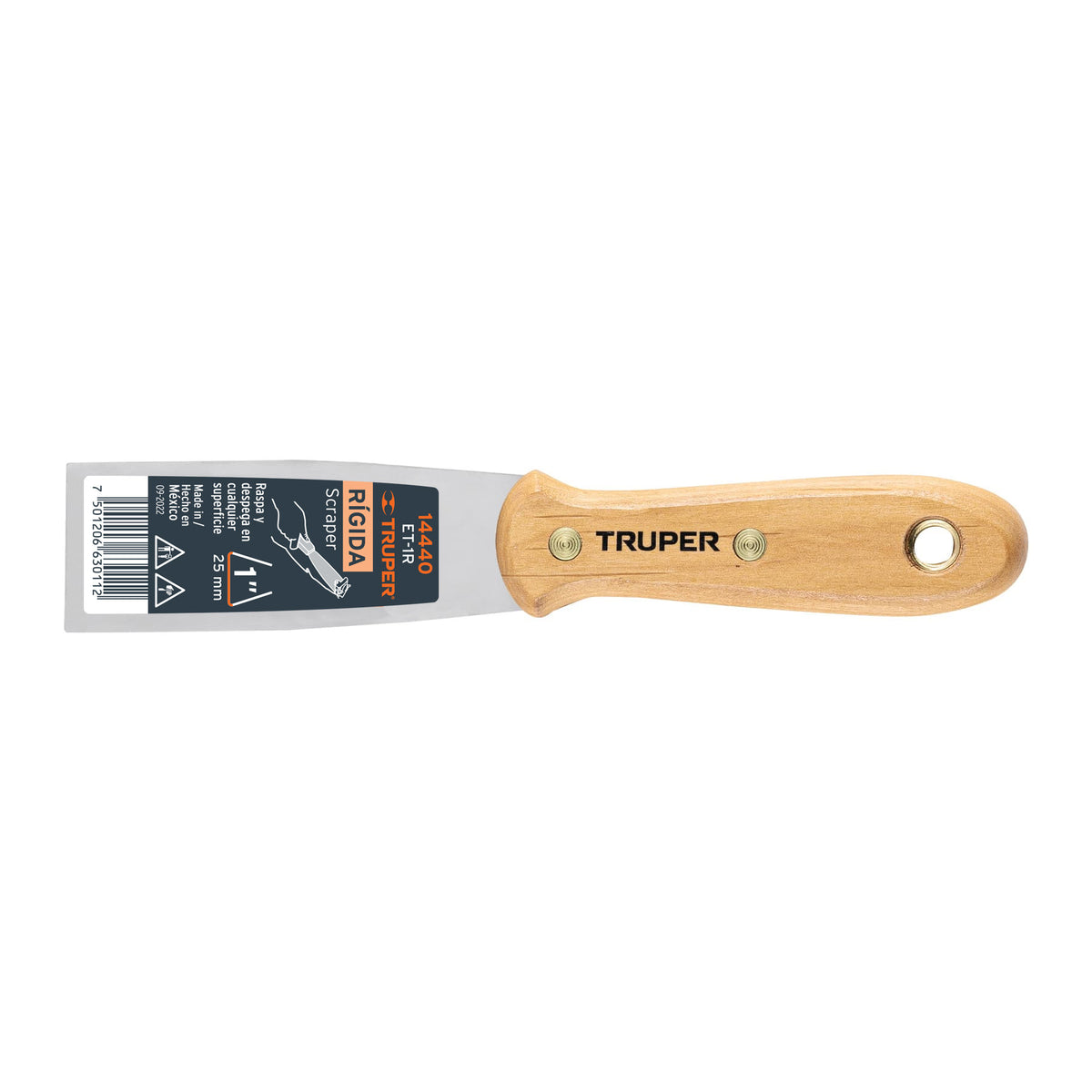 Espátula rígida 1' con mango de madera, Truper 1'