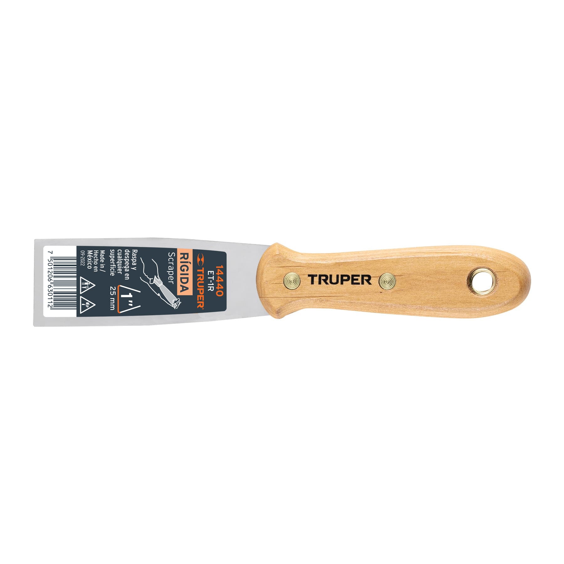 Espátula rígida 1' con mango de madera, Truper 1'
