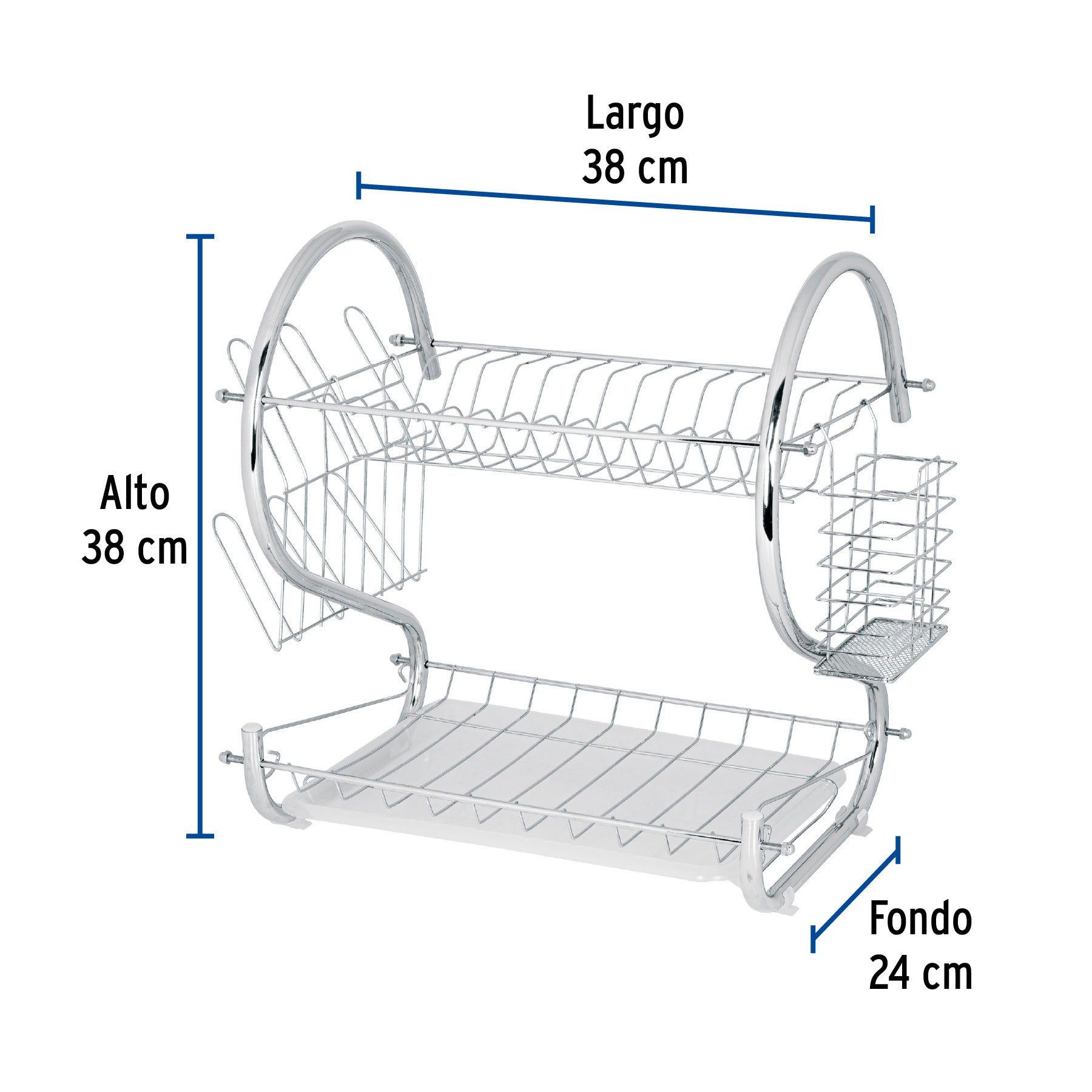Escurridor de acero cromado con 2 niveles para trastes