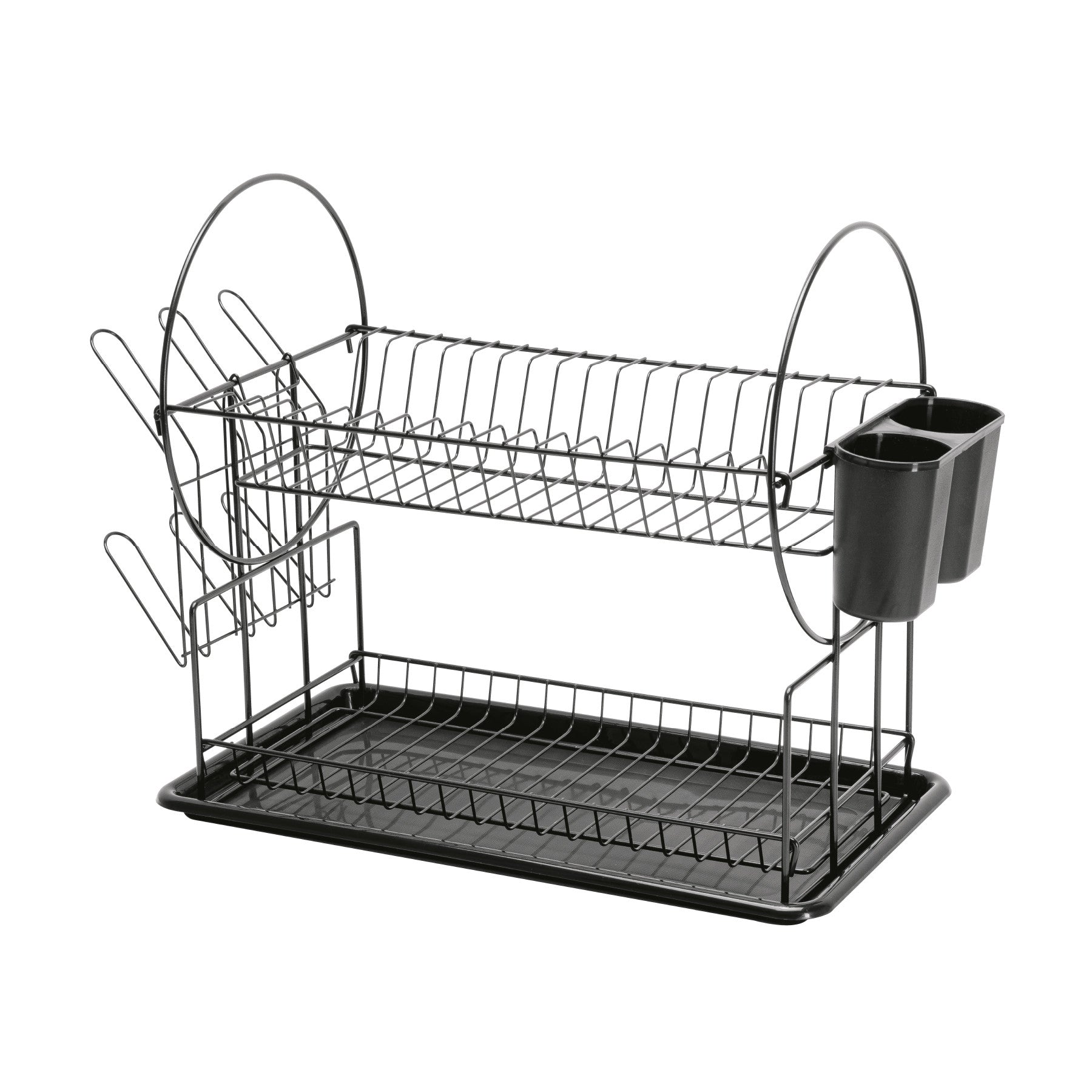 Escurridor negro de acero con 2 niveles para trastes, grande