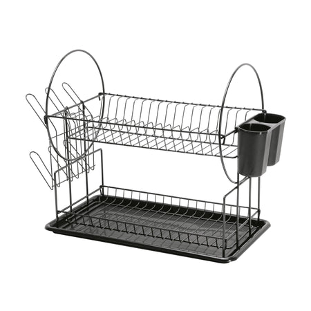 Escurridor negro de acero con 2 niveles para trastes, grande