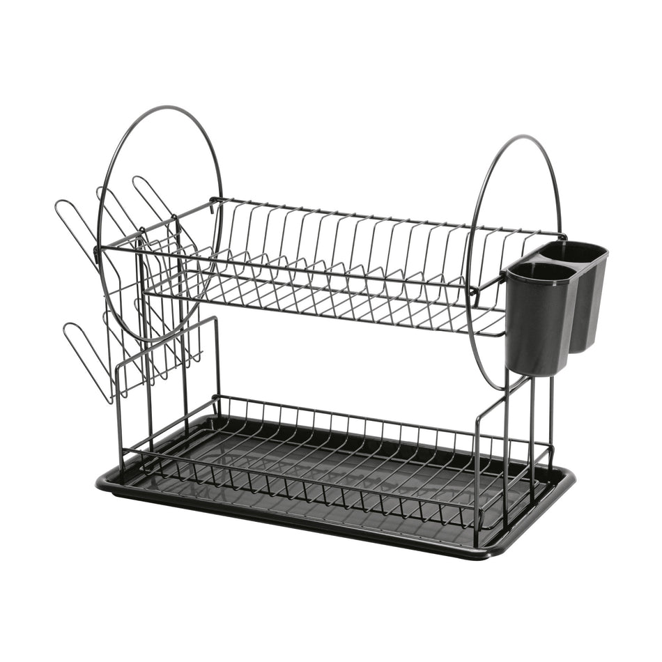 Escurridor negro de acero con 2 niveles para trastes, grande