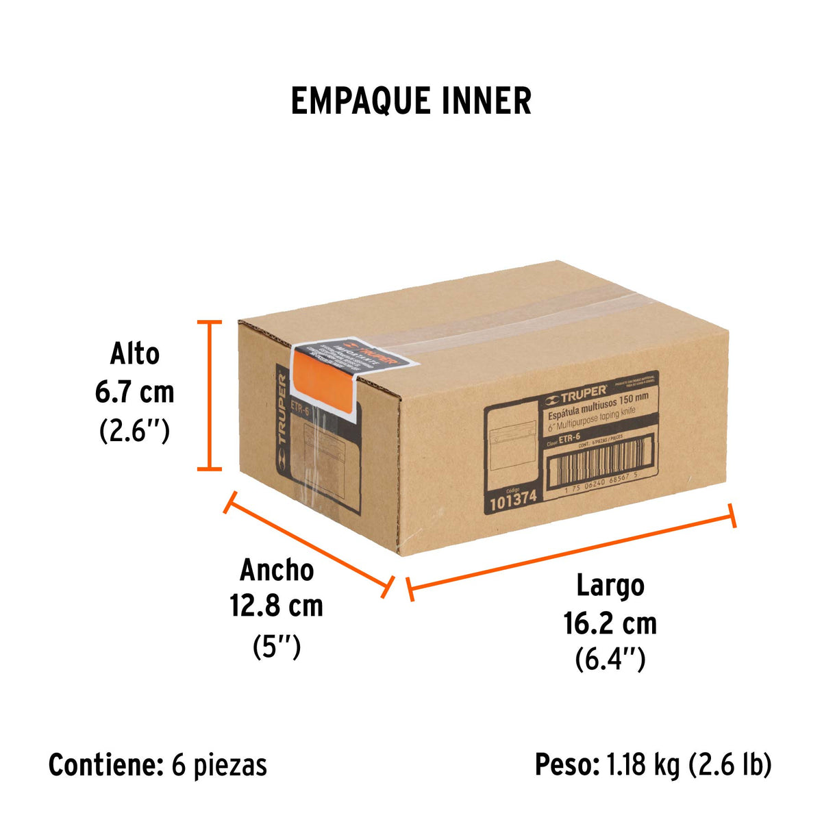 Espátula rectangular 6' x 3' acero inoxidable, mango madera