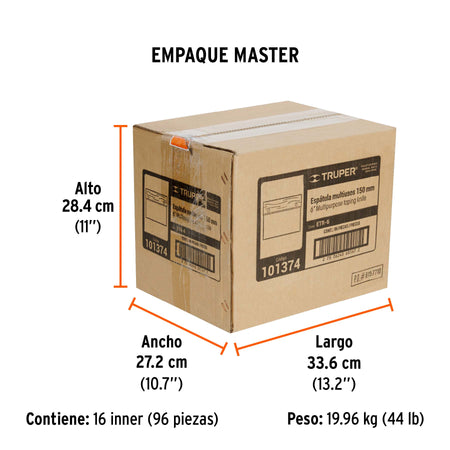 Espátula rectangular 6' x 3' acero inoxidable, mango madera