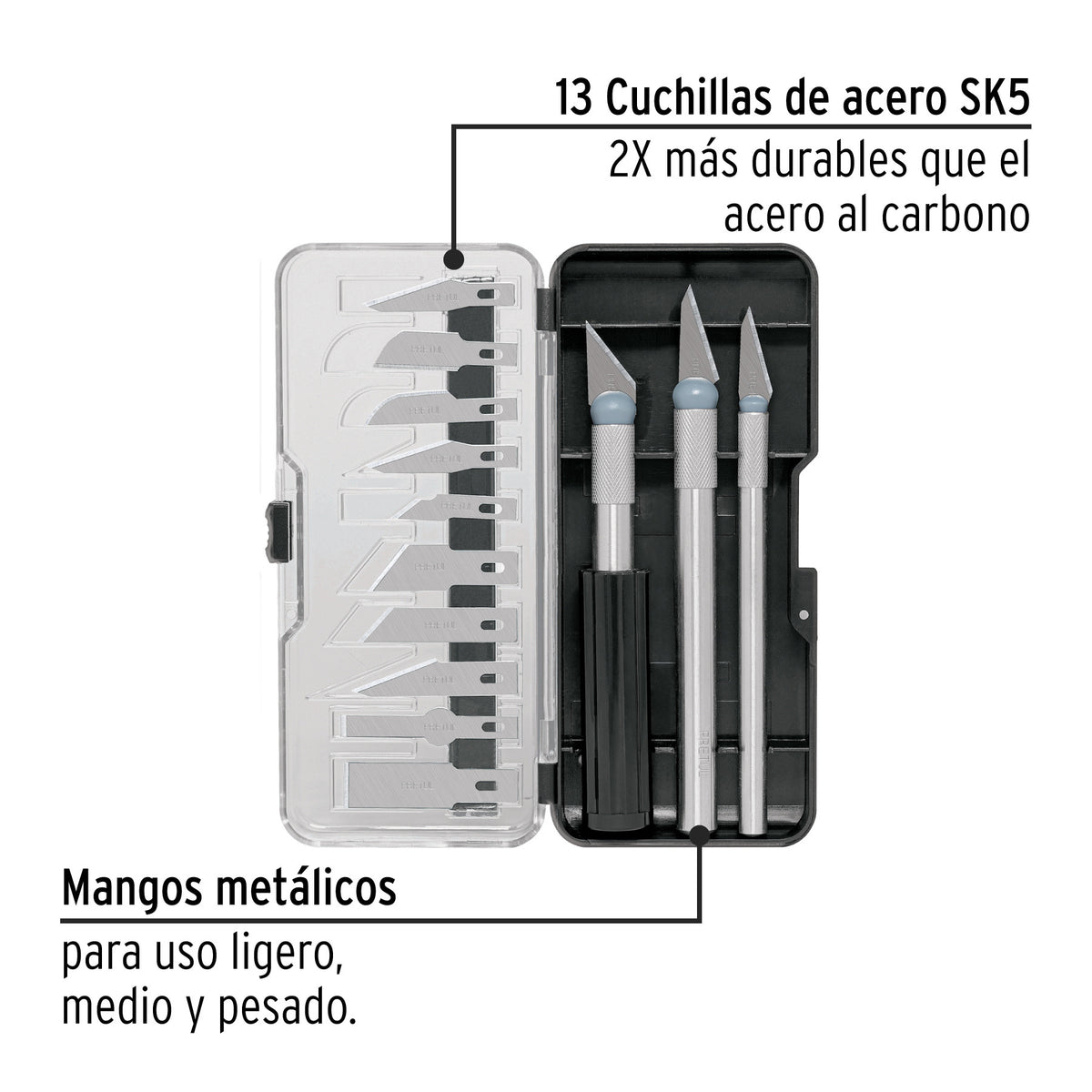 Juego de exactos con 13 cuchillas en estuche, PRETUL