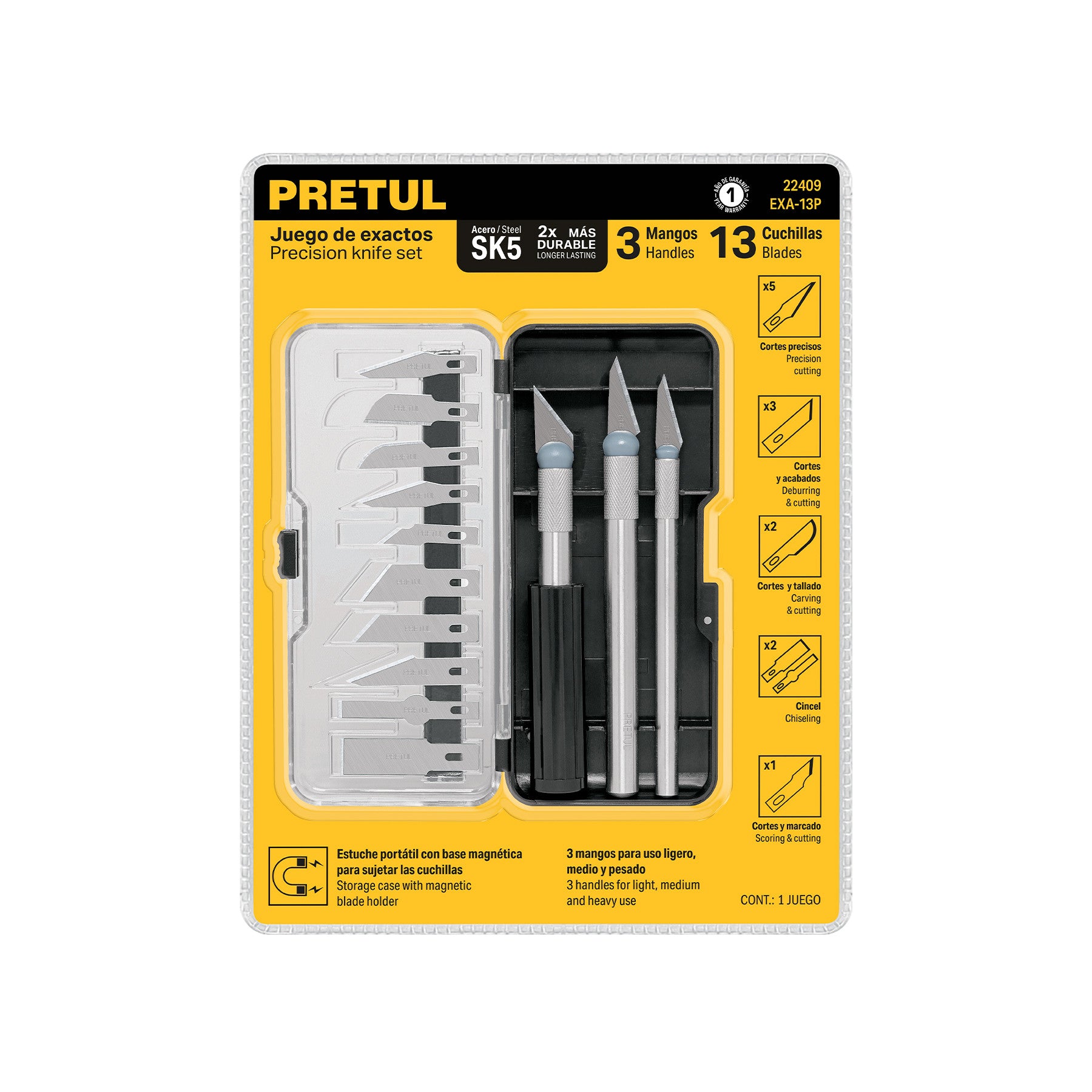 Juego de exactos con 13 cuchillas en estuche, PRETUL