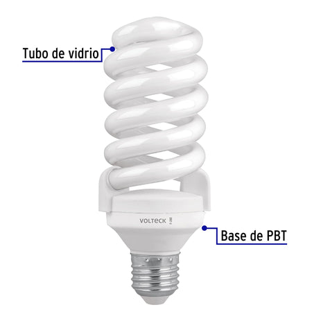 Pack 2 lámparas espiral T4 28 W luz de día, blíster, Volteck