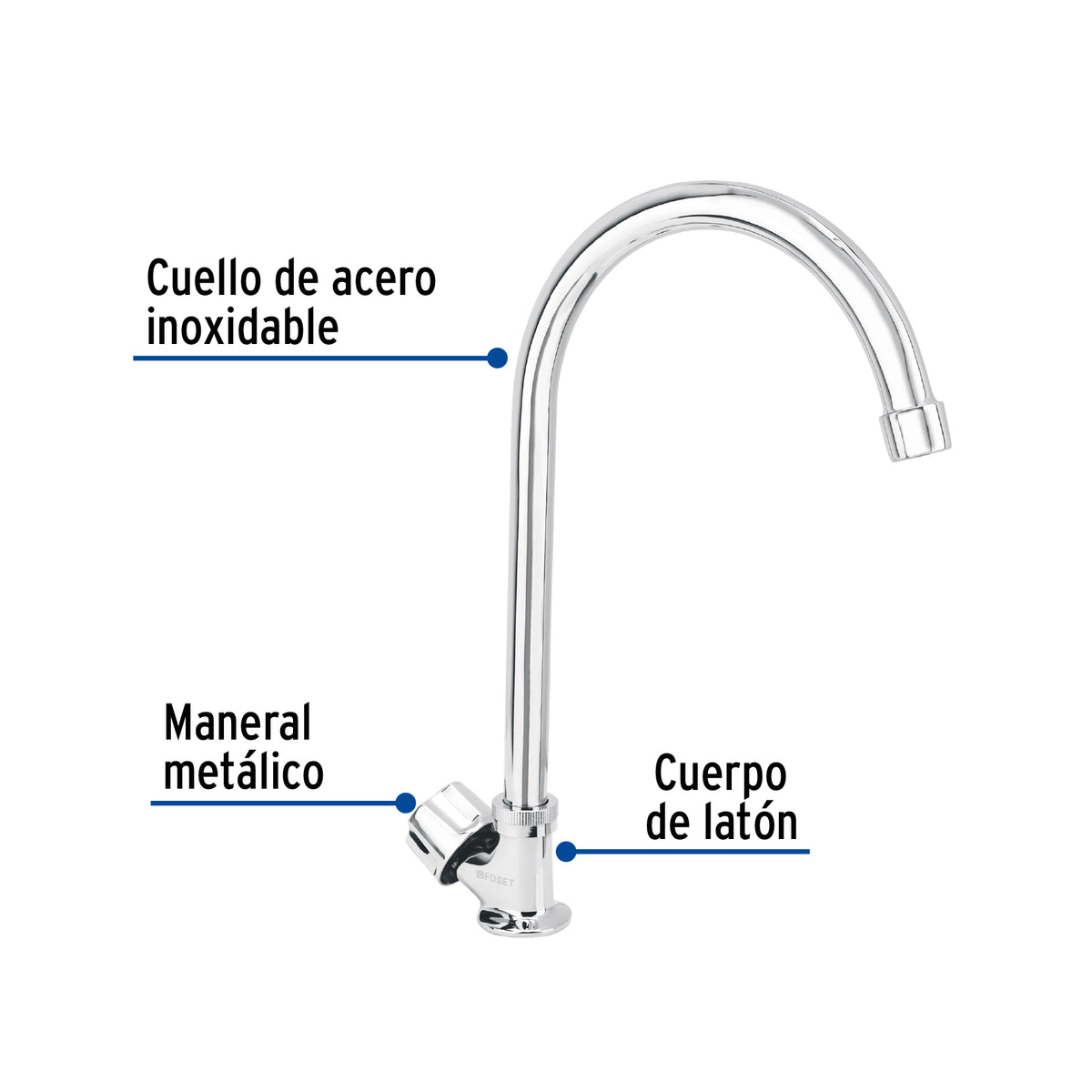 Llave individual fregadero cuello curvo hexagonal BASIC