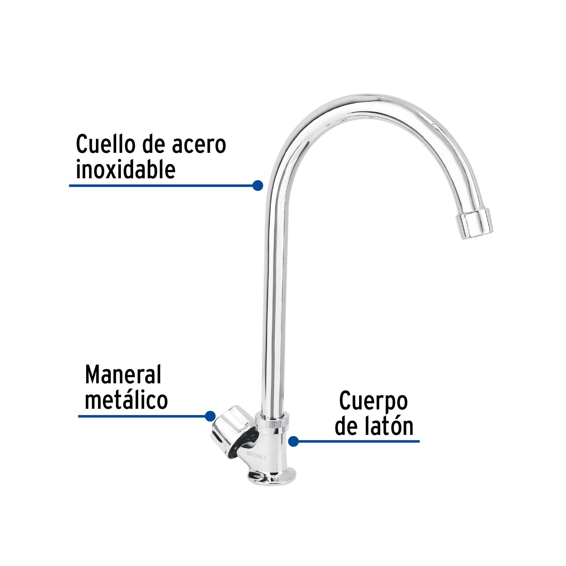 Llave individual fregadero cuello curvo hexagonal BASIC