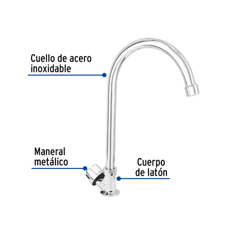 Llave individual fregadero cuello curvo hexagonal BASIC