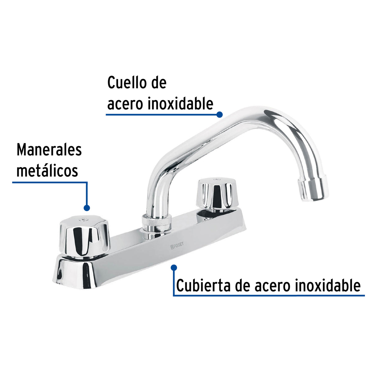 Mezcladora 8" fregadero cromo cuello cortocompresionBASIC
