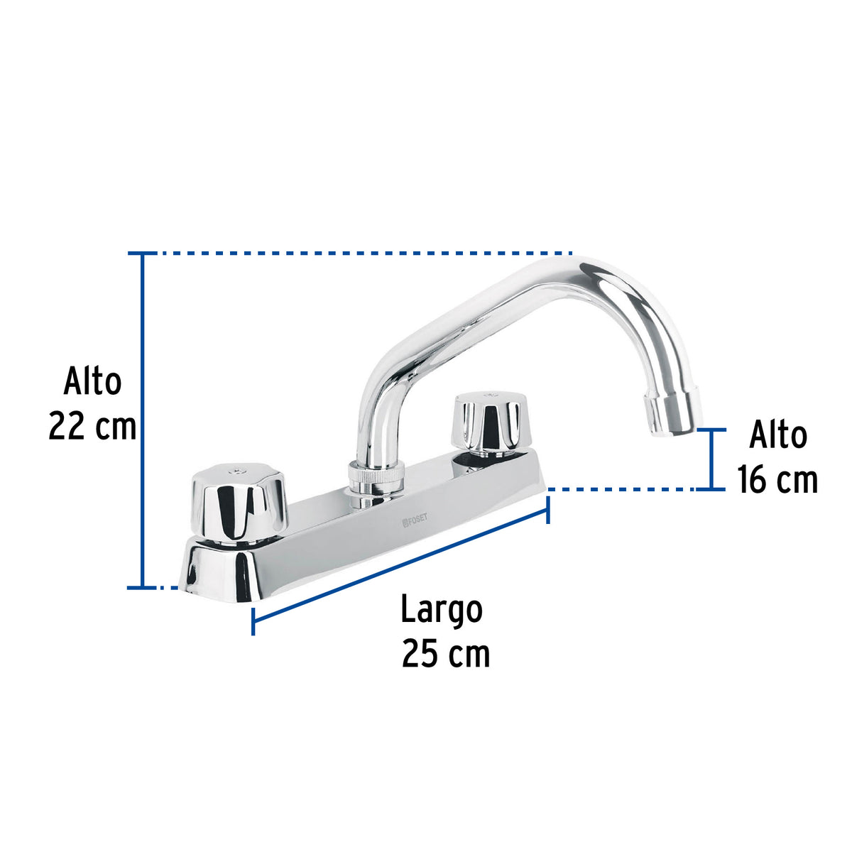 Mezcladora 8" fregadero cromo cuello cortocompresionBASIC