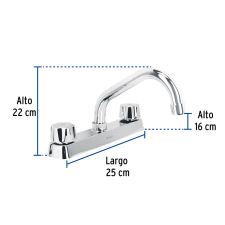 Mezcladora 8" fregadero cromo cuello cortocompresionBASIC