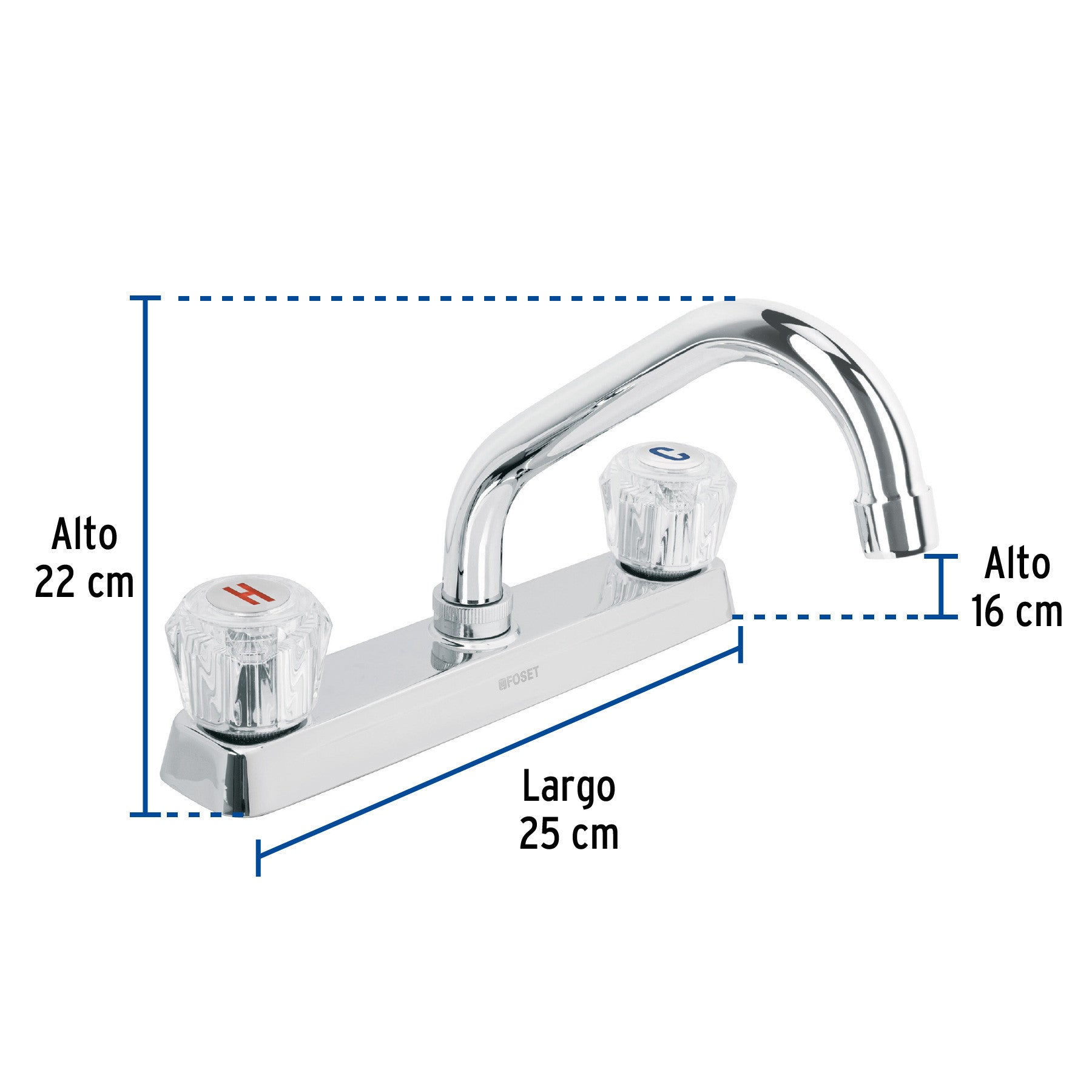 Mezcladora 8" fregadero cromo cuello corto acrilico BASIC